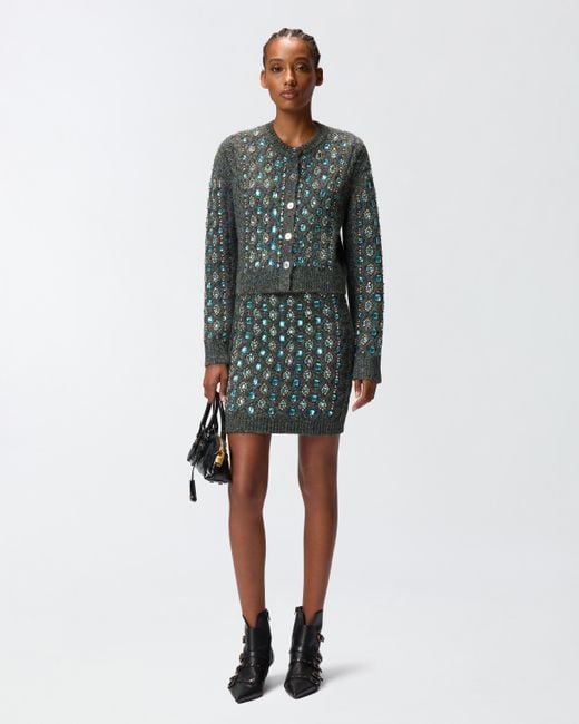 Pinko Green Cardigan With Jewel Embroidery