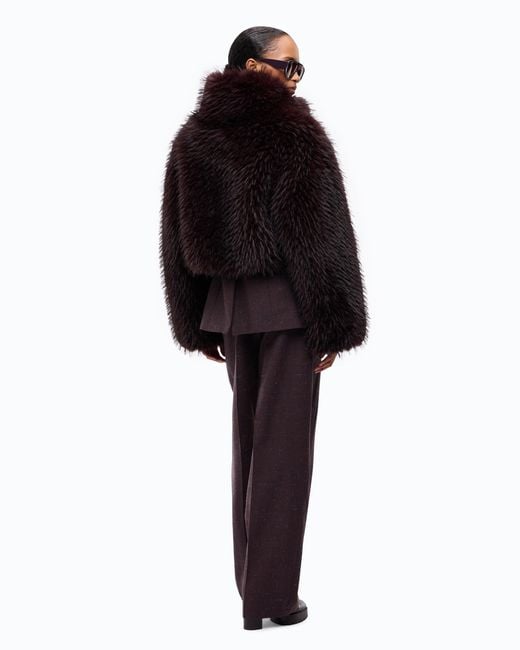 Pinko Black Faux Fur Cropped Jacket With High Neck