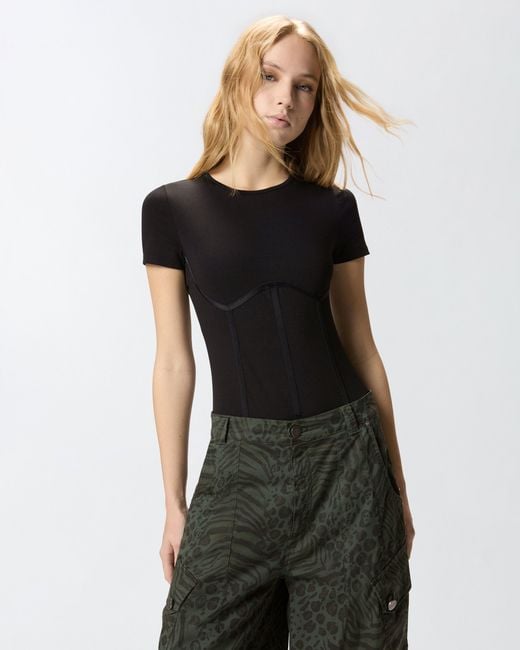 Pinko Black Short-Sleeved Corset Bodysuit