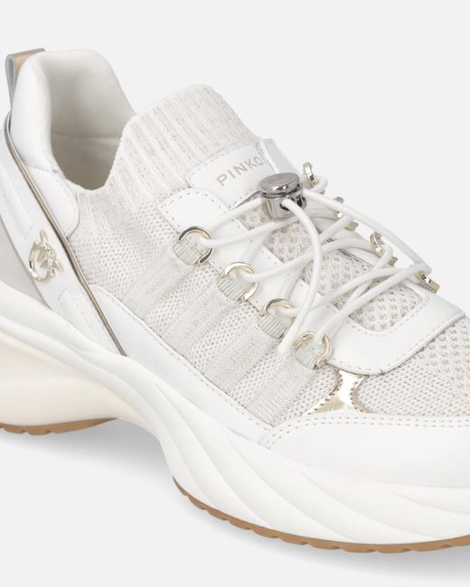 Pinko White Knitted Sneakers With Laces And Cord Lock
