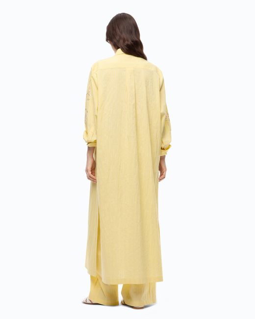 Pinko Metallic Long Striped Chemisier Dress With Floral Embroidery