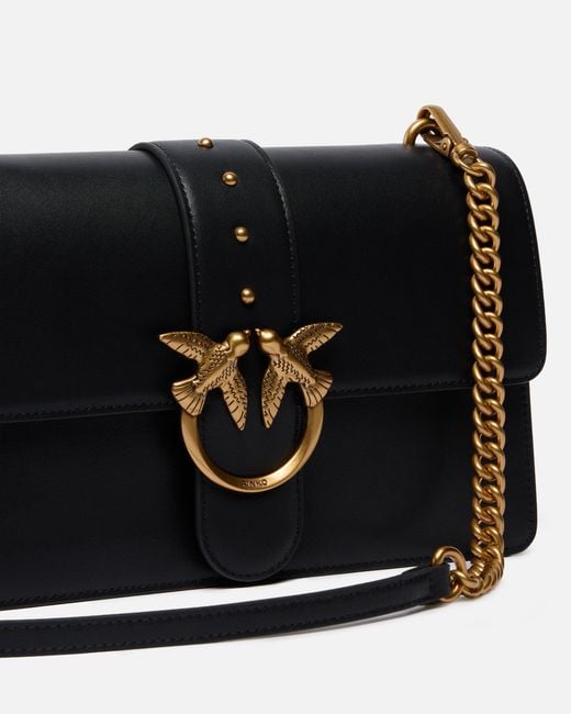 Pinko Black Love Bag One Medium Handbag In Leather
