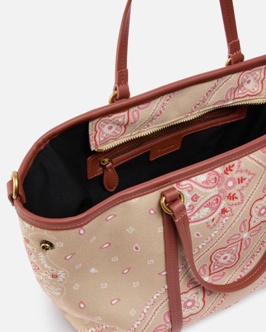 Borsa Shopper Media A Mano Stampa Bandana Con Tracolla di Pinko in Pink