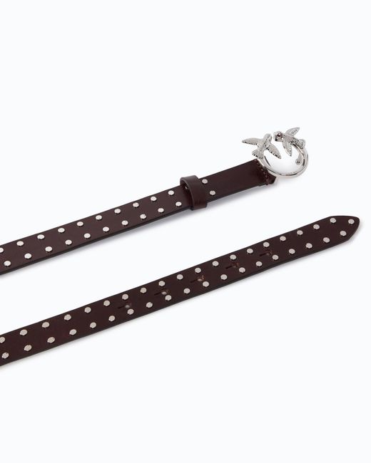 Pinko White Glossy Leather Belt With Love Birds Buckle And Studs, 2 Cm