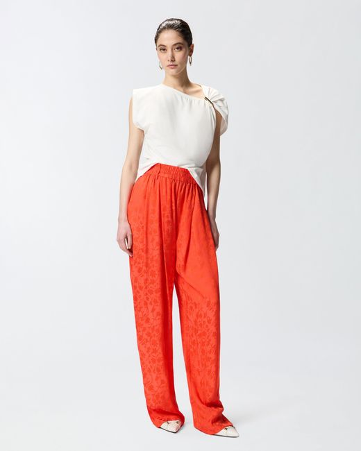 Pinko Red Floral Jacquard Trousers