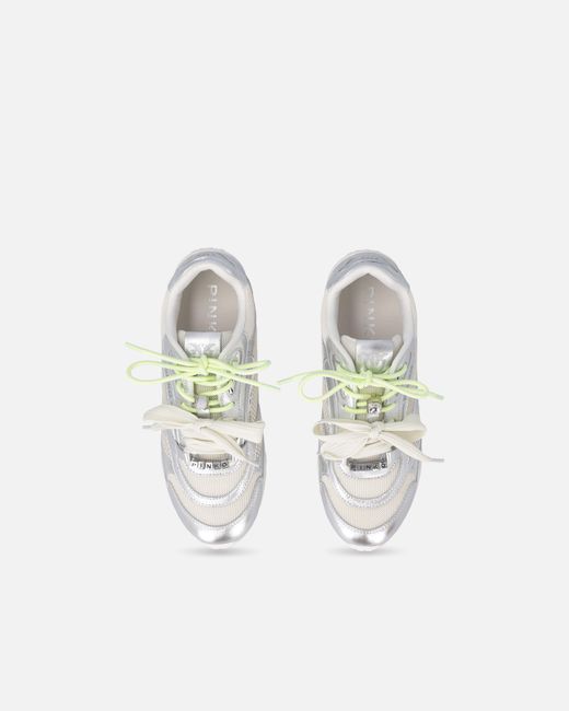Pinko White Laminated Sneakers With Double Laces And Jewel Details