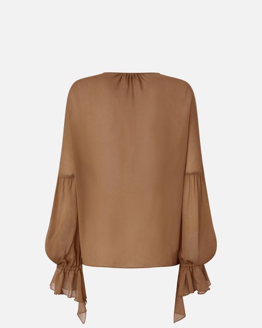 Pinko Brown Flowing Blouse With Gathering And Cuff Ruffles