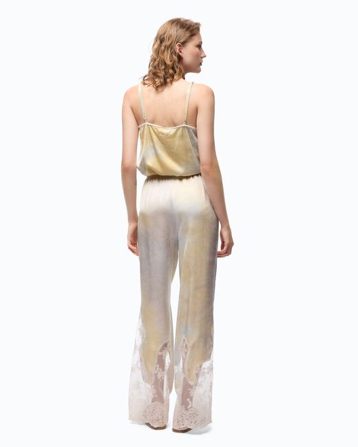 Pinko White Garment-Dyed Satin Trousers With Lace Details