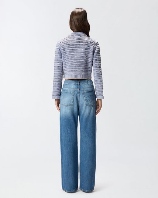 Pinko Blue Cropped Cardigan With Chunky Knit And Braids