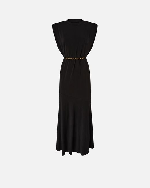 Pinko Black Sleeveless Long Dress With Chain