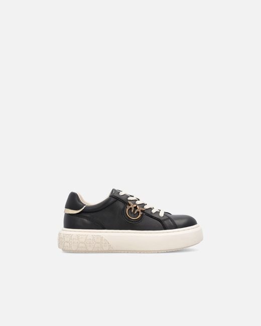 Pinko White High-Soled Flatform Sneakers With Metal Logo