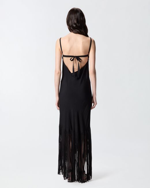 Pinko Black Long Slip Dress With Fringing