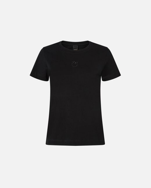 Pinko Black T-shirt With Love Birds Embroidery