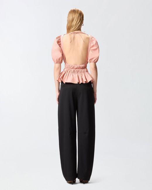 Pinko Pink Cropped Top With Ruffles And Open Back