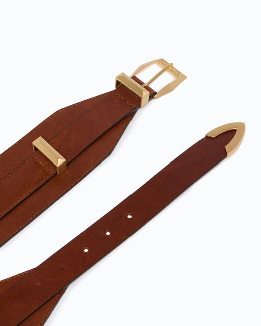 Pinko Brown Layered Leather Belt, 7 Cm