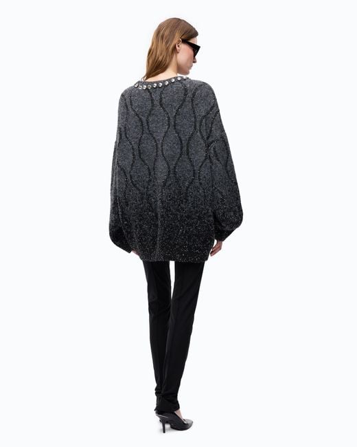 Pinko Black Sweater With Jewel Collar And Micro Sequins