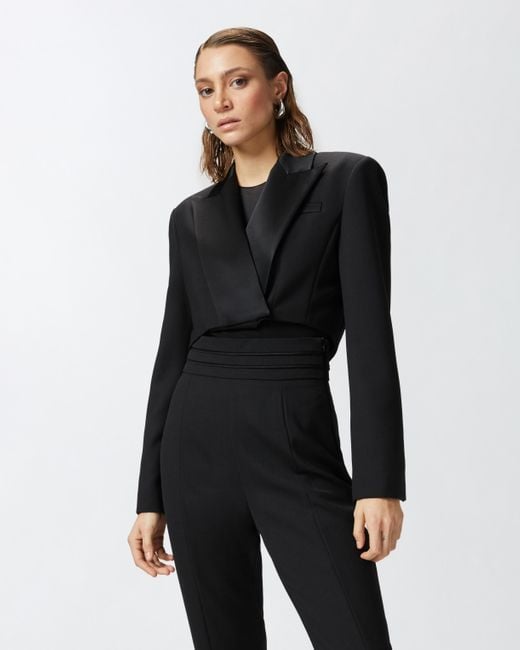 Pinko Black Short Spencer Jacket With Satin Lapels