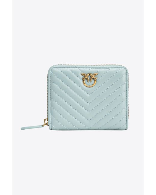 Pinko Blue Square Zip-around Wallet In Chevron-patterned Nappa Leather