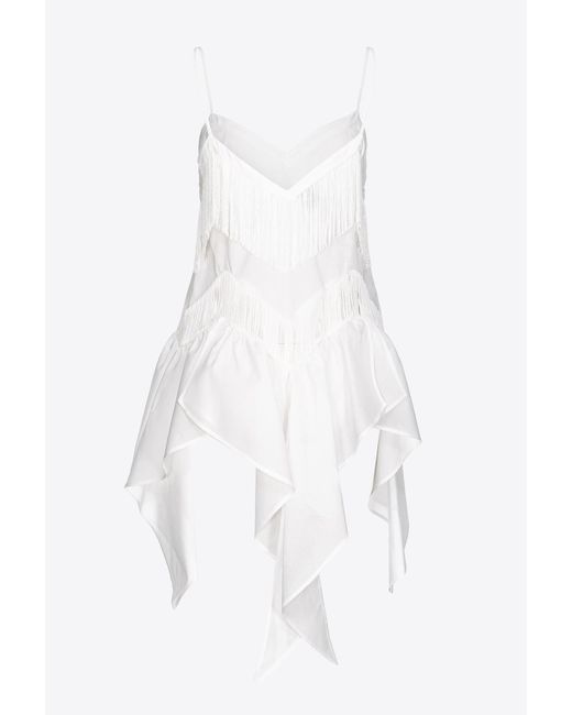 Pinko White Muslin Top With Fringing