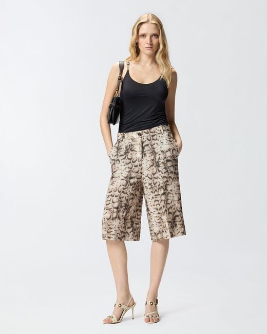 Pinko White Bermuda Shorts With Snake Print