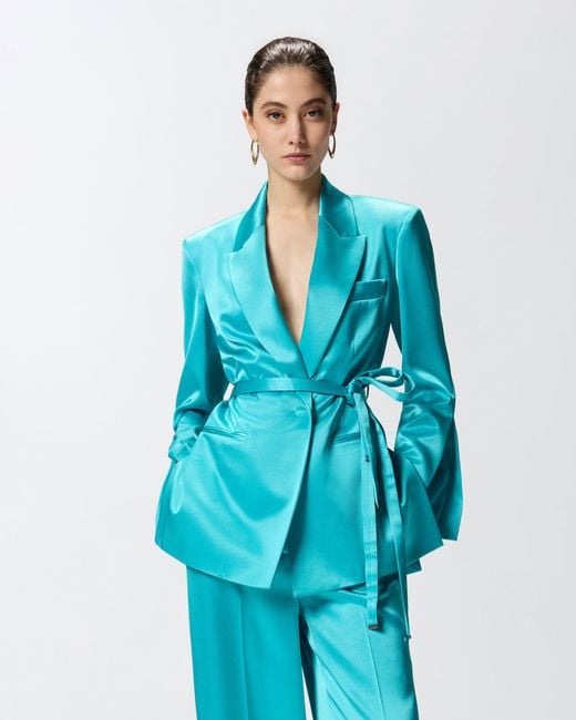 Pinko Blue Satin Jacket With Belt