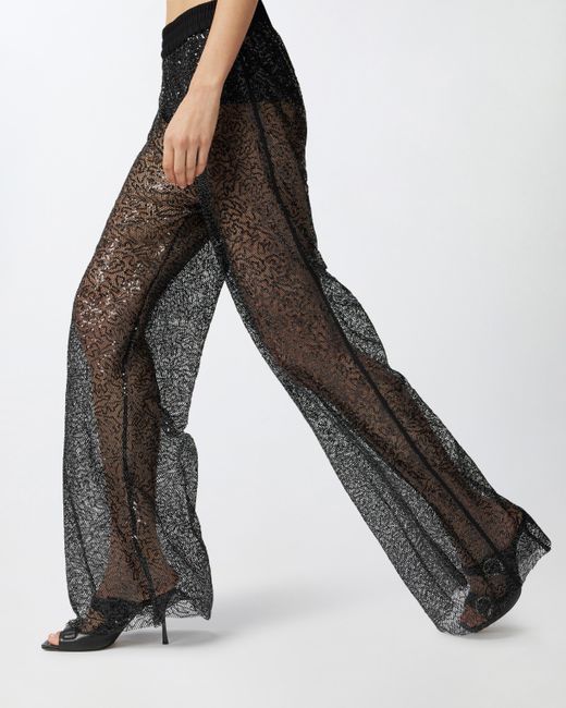 Pantaloni Palazzo Rete Paillettes di Pinko in Black