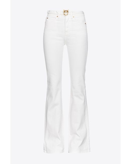 Pinko White Flared Stretch Bull Jeans With Belt