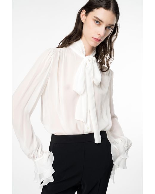 Pinko White Blouse With Bow And Ruching