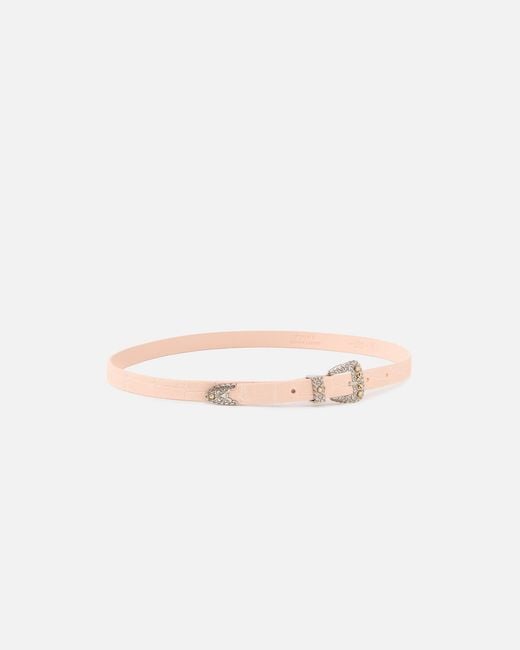 Pinko White Crocodile-Print Leather Belt With Texan Buckle, 1.7 Cm
