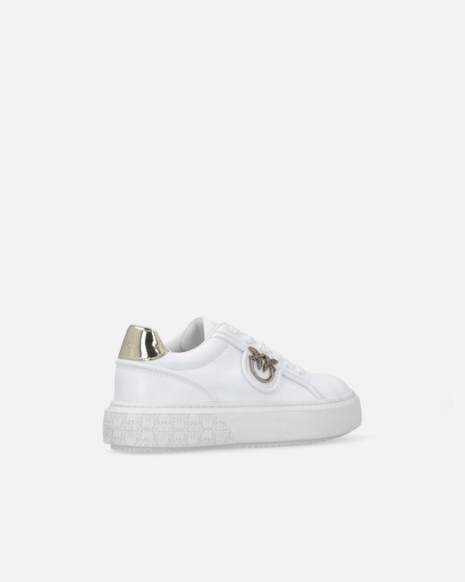 Pinko White Leather Sneakers With Love Birds Logo