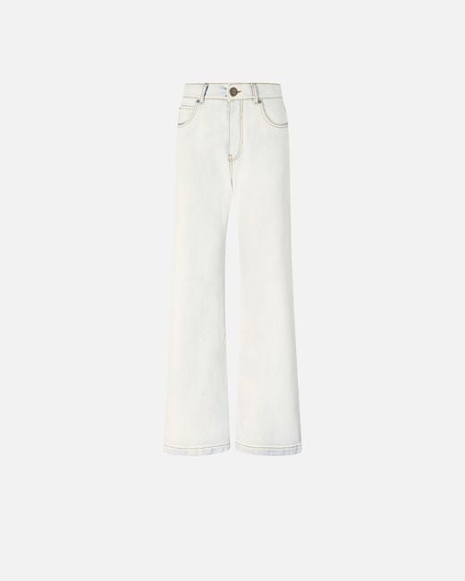Pinko White Jeans With Contrasting Fold-Down Waist