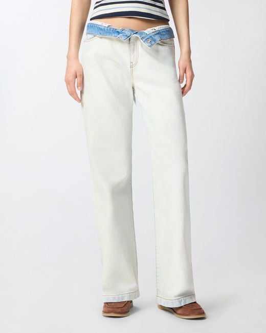 Pinko White Jeans With Contrasting Fold-Down Waist