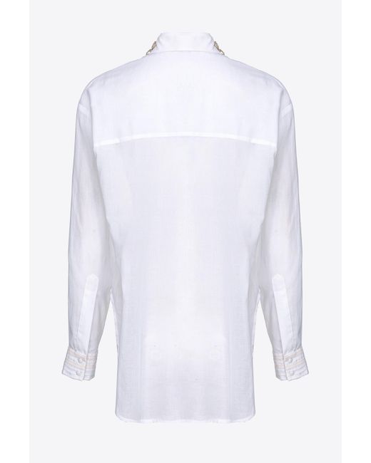 Pinko White Muslin Shirt With Jewel Collar