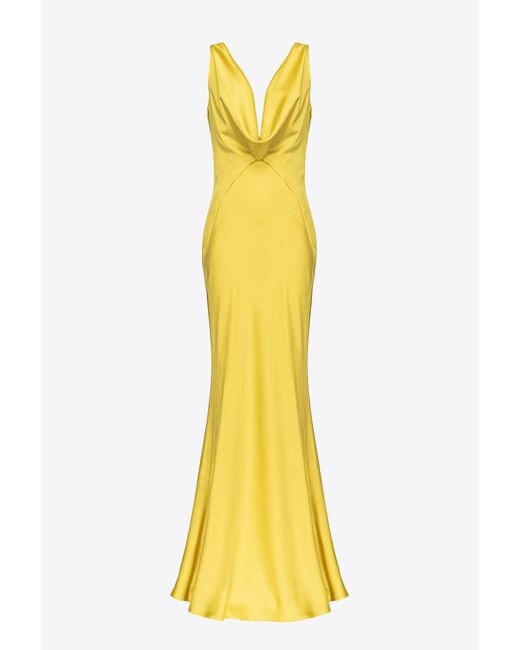 Pinko Yellow Langes Kleid Aus Strukturiertem Satin, Hahnenfussgelb