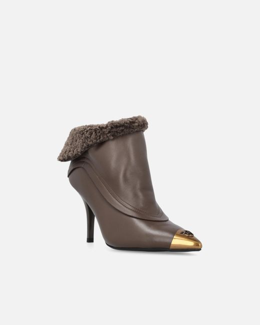 Pinko White Booties With Faux Fur And Metal Toe