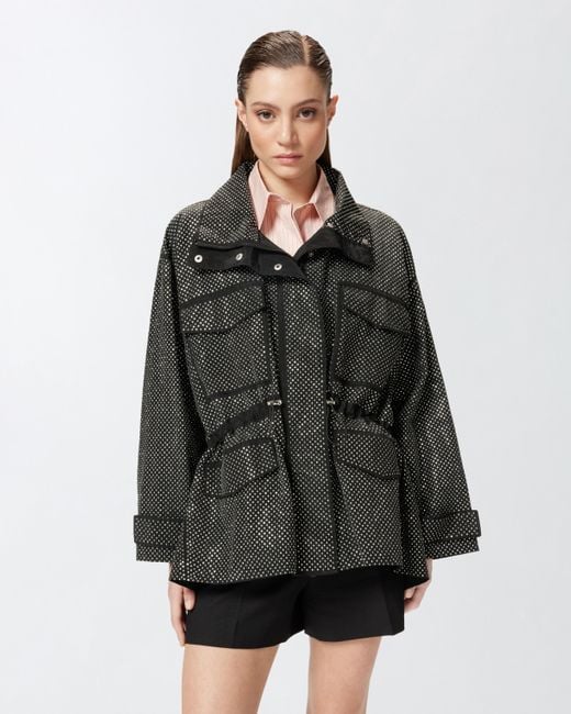 Parka Technique Avec Mini Clous Effet Strass Pinko en coloris Gray