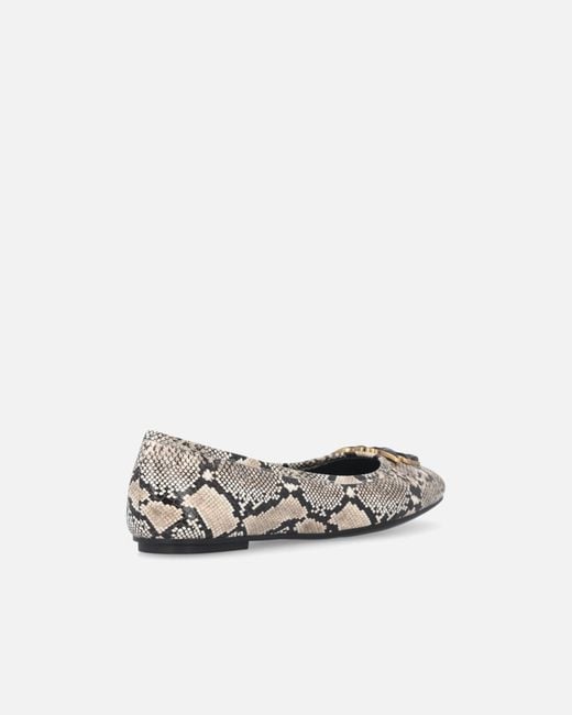 Pinko White Ballerinas With Python Print And Love Birds Logo