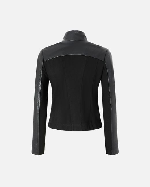 Blouson De Motard En Cuir Avec Dos En Tissu Pinko en coloris Black
