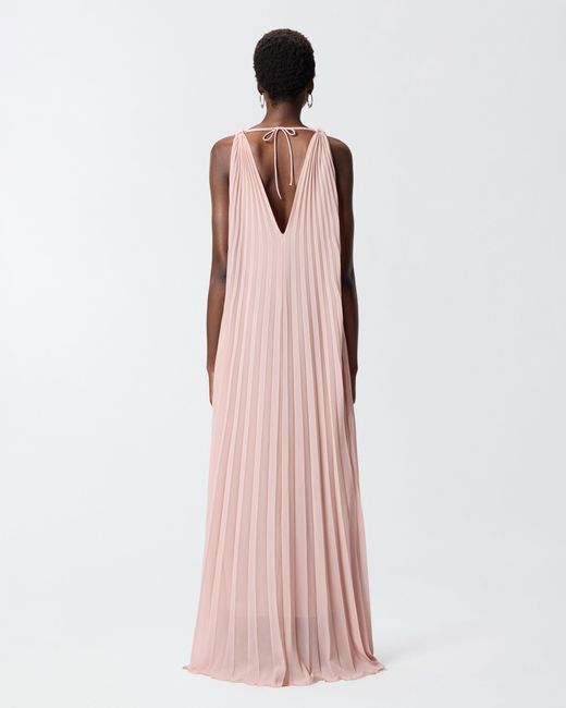 Pinko Pink Long Pleated Dress With Slit