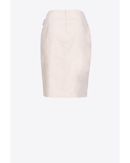 Pinko White Technical Satin Calf-length Skirt With Piercing Buckle