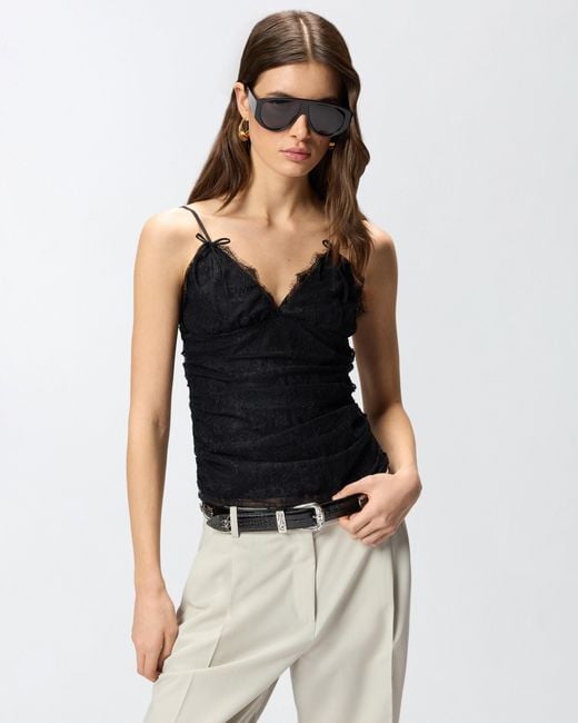 Pinko Black Floral Lace Top With Shoulder Straps
