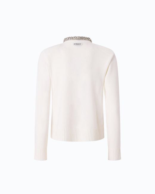 Pinko White Cardigan With Jewel Collar
