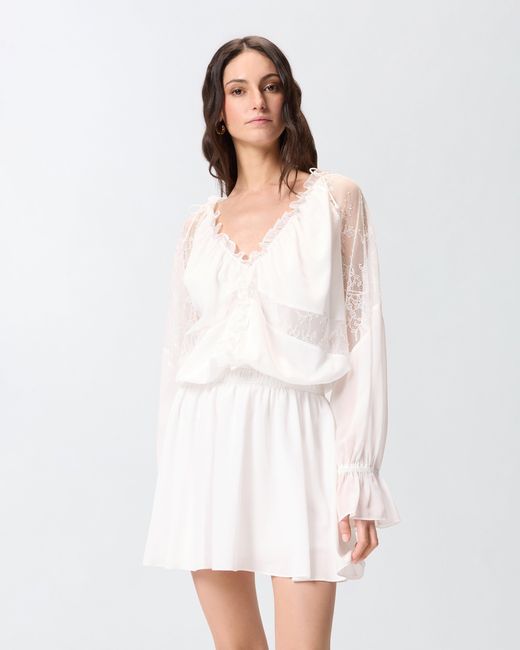 Pinko White Mini Dress With Long Sleeves And Lace Details