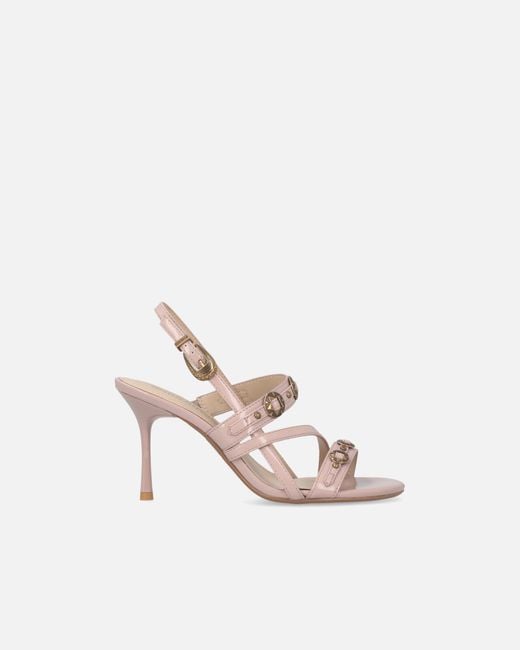 Pinko White High Slingback Sandals With Straps And Studs