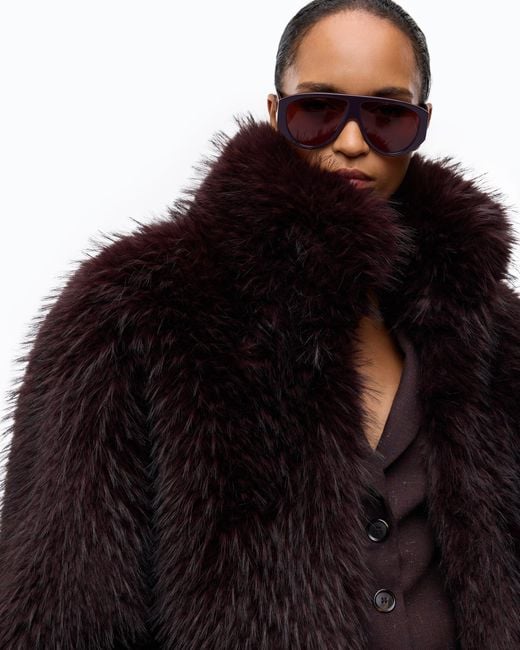 Pinko Black Faux Fur Cropped Jacket With High Neck