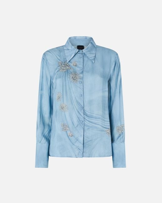 Pinko Blue Fluid Shirt With Placed Jewel Print
