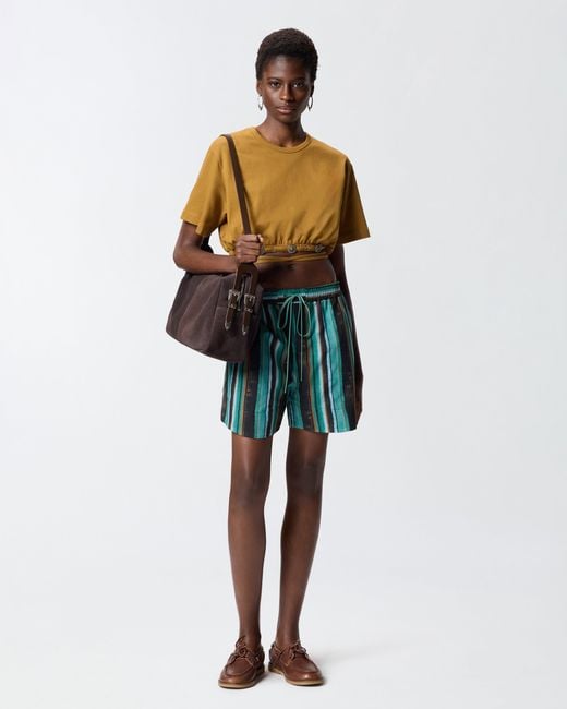 Pinko Green Cotton Shorts With Brushstroke-Effect Stripes