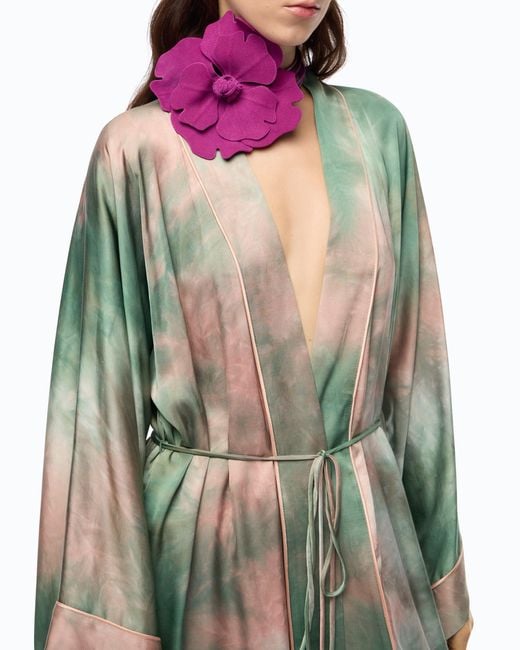 Pinko Green Long Gradient Satin Kimono