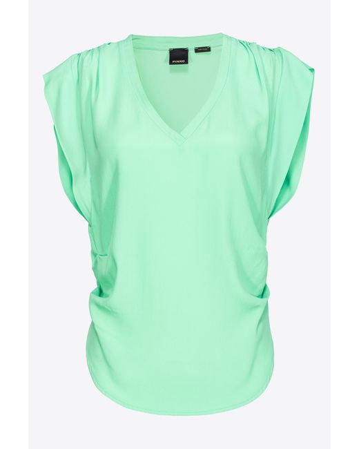 Pinko Green Silk-blend Blouse With Curved Hem