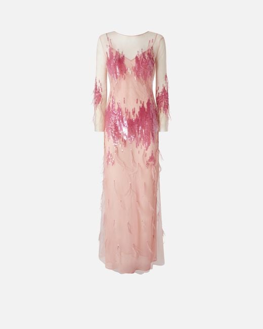 Pinko Pink Dress With Sequins And Feathers